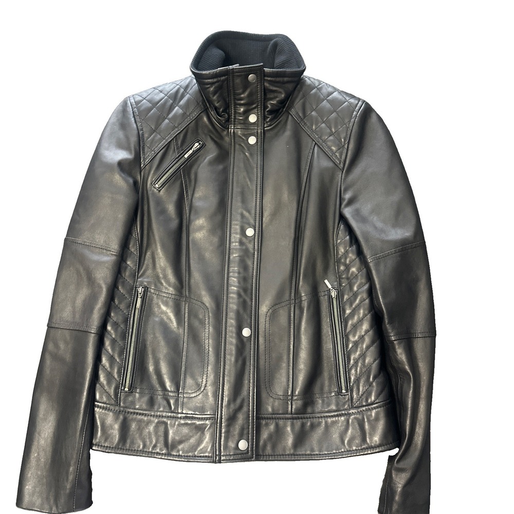 Cole Haan black leather jacket Womens Size Medium - Picture 1 of 6